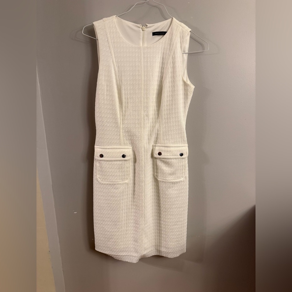 Tommy Hilfiger Ivory Textured Sleeveless Sheath Dress Pockets Zip Back